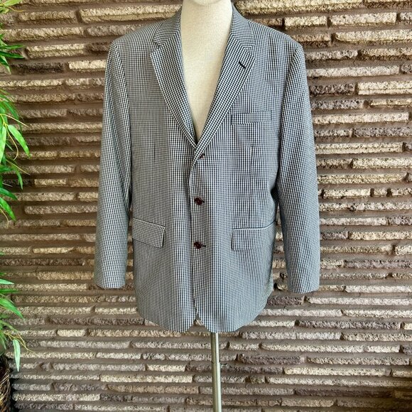 Orvis Men's Blue Gingham Check 3 Button Sport Coat Blazer Size 46R - Picture 10 of 12